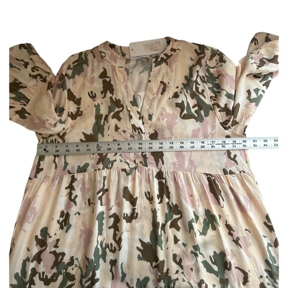 Womens Italian Made Pink Camo Maxi Dress Bell Sleeves 100% Viscose Size Large - Picture 7 of 7